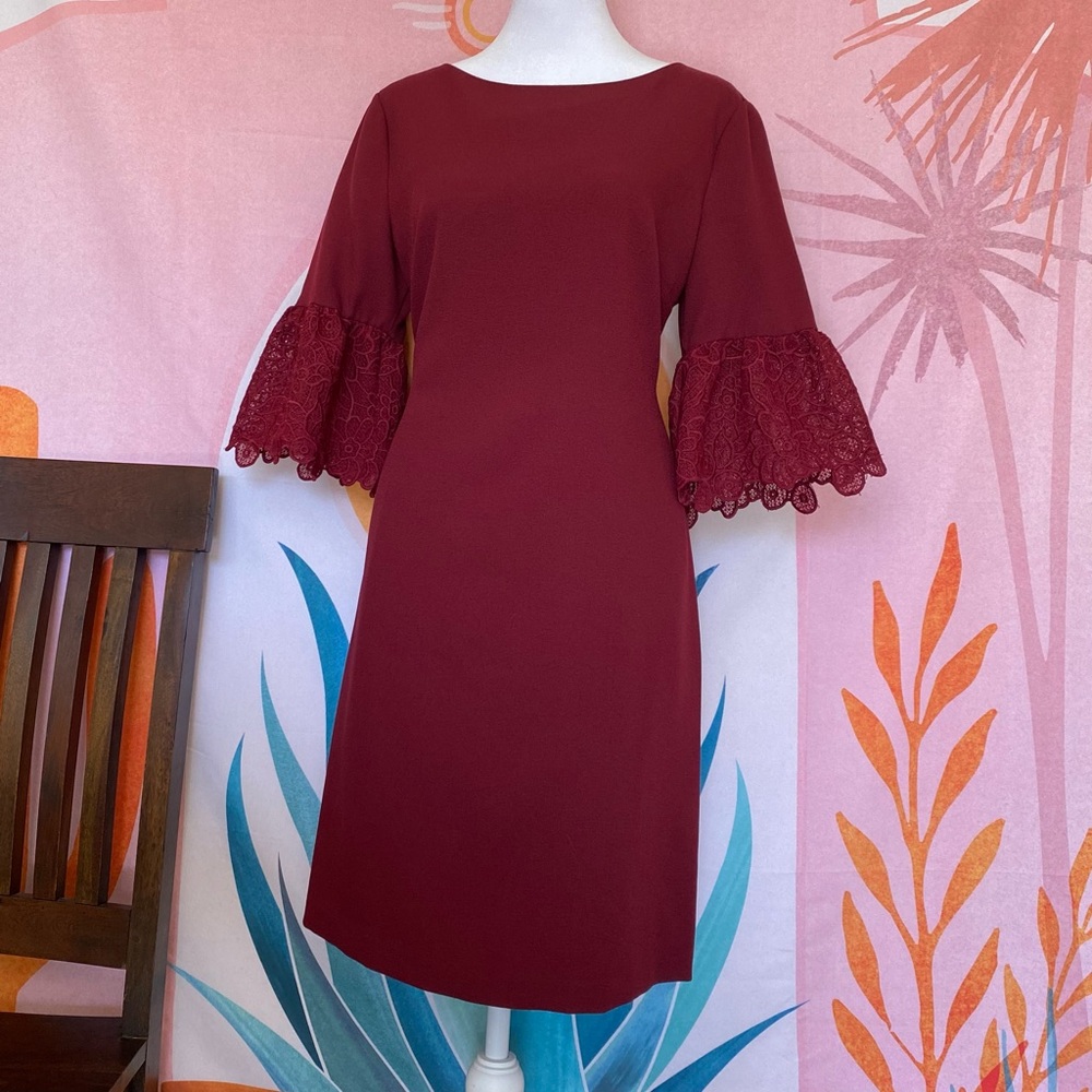 Karl Lagerfeld Paris Burgundy Shift Dress, Size 6